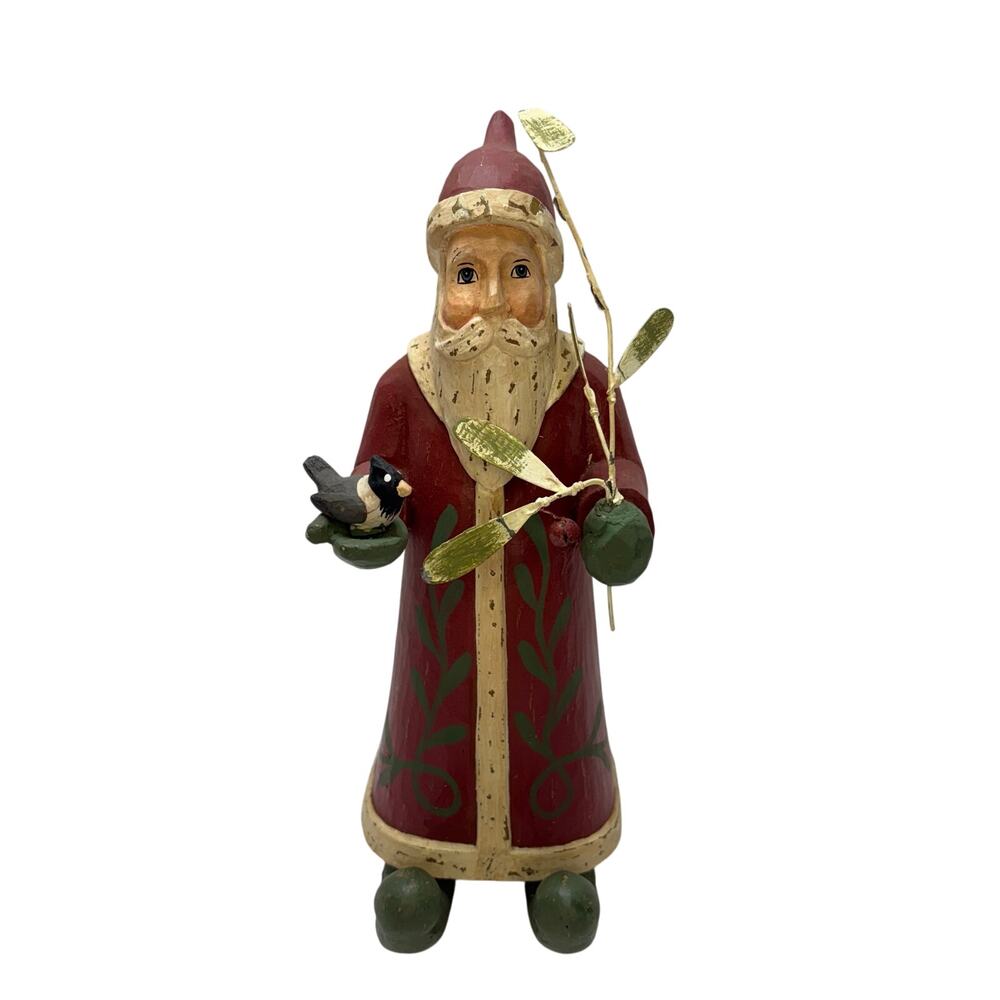 Vintage Y2K Hand-carved Hand-painted wooden Folk Art Old World Santa xmas Decor